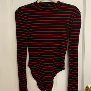 Black and Red Striped Bodysuit